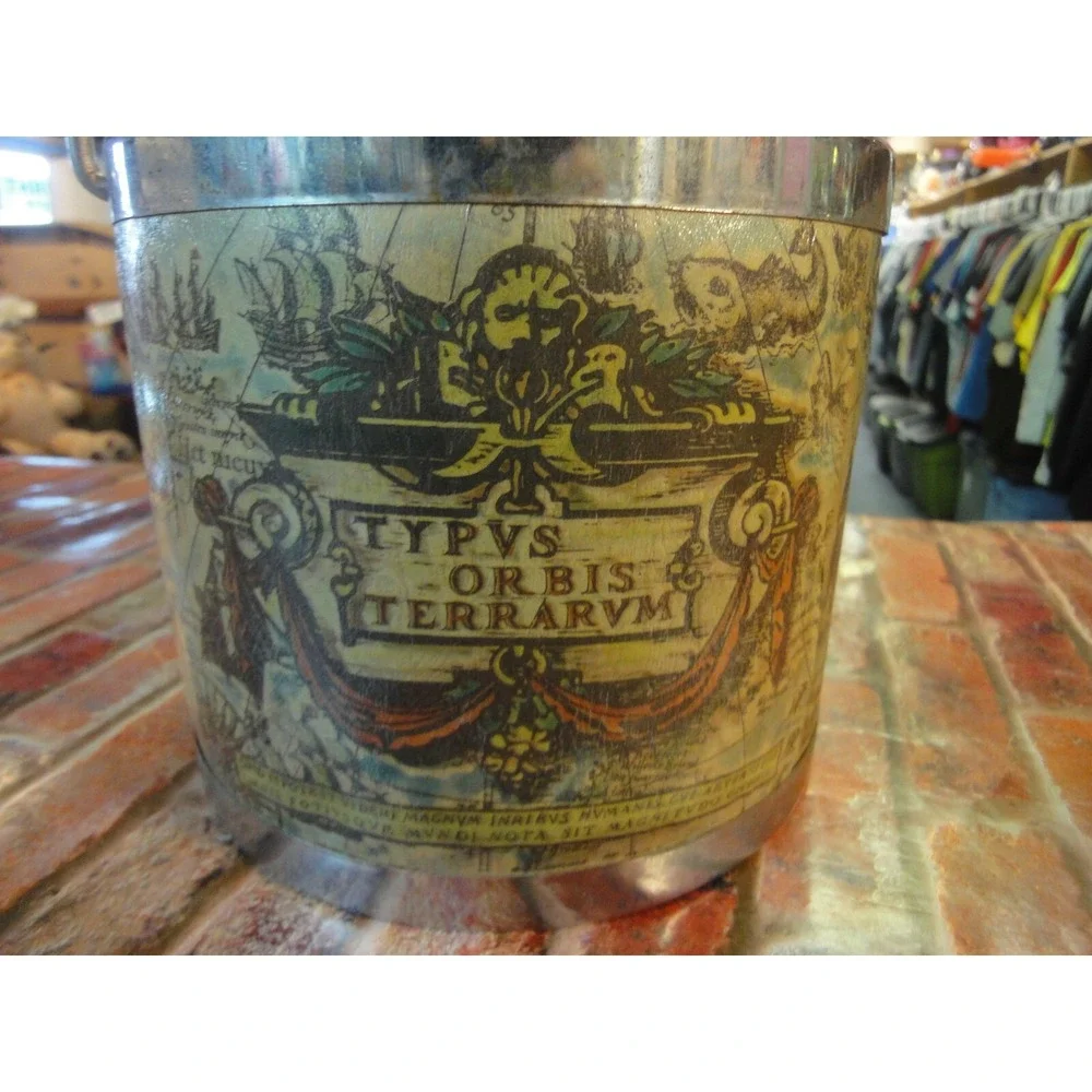 Vintage Ice Bucket TYPVS ORBIS TERRARVM Map of World Made in Japan bar man cave
